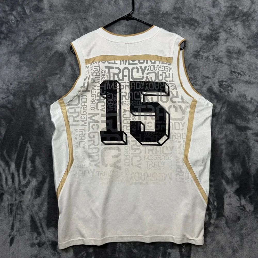 Adidas Tracy McGrady Basketball Jersey Mens XL White Gold T-Mac 15 V-Neck Mesh